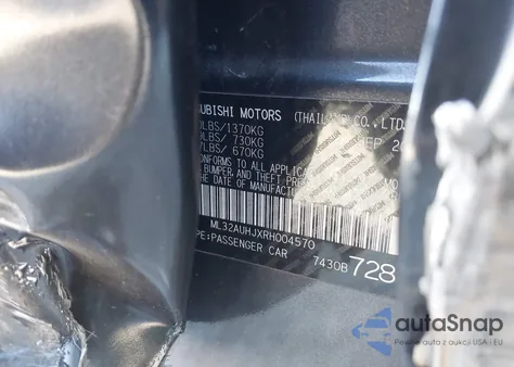 2024 Mitsubishi Mirage Es из США, поврежденный, VIN ML32AUHJXRH004570